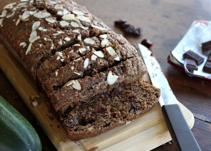 Zucchini Bread with Dark Chocolate and Dried Cherries - Zucchini bread takes on the sweet, rich flavors of dark chocolate and dried cherries for a delicious take on an old favorite. | HealthyIdeasPlace.com