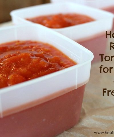 The words "How to Roast Tomatoes for Sauce and Freezing" over a photo of the sauce