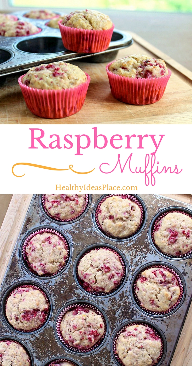 Raspberry Muffins - A summertime treat filled to the brim with sweet raspberries, a hint of lemon, and nourishing whole grains.