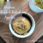 The words "Quinoa Stuffed Baked Apples" over a photo of an apple in a ramekin