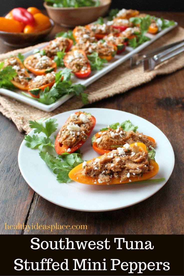 Southwest Tuna Stuffed Mini Peppers - a healthy appetizer that's quick and easy to make, but filled with flavor and touch of heat!