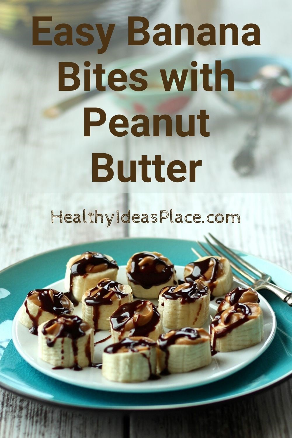 slices of banana topped with peanut butter and chocolate on white plate