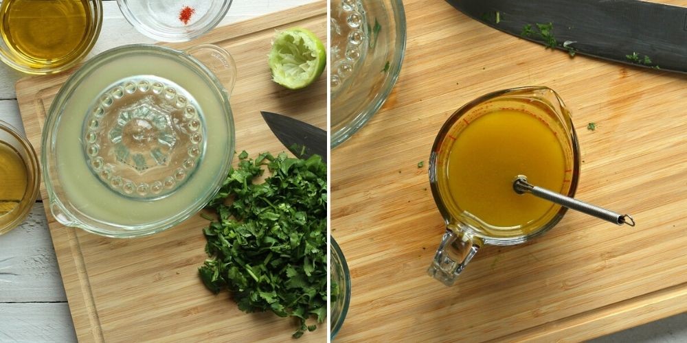 Collage of ingredients for cilantro lime vinaigrette