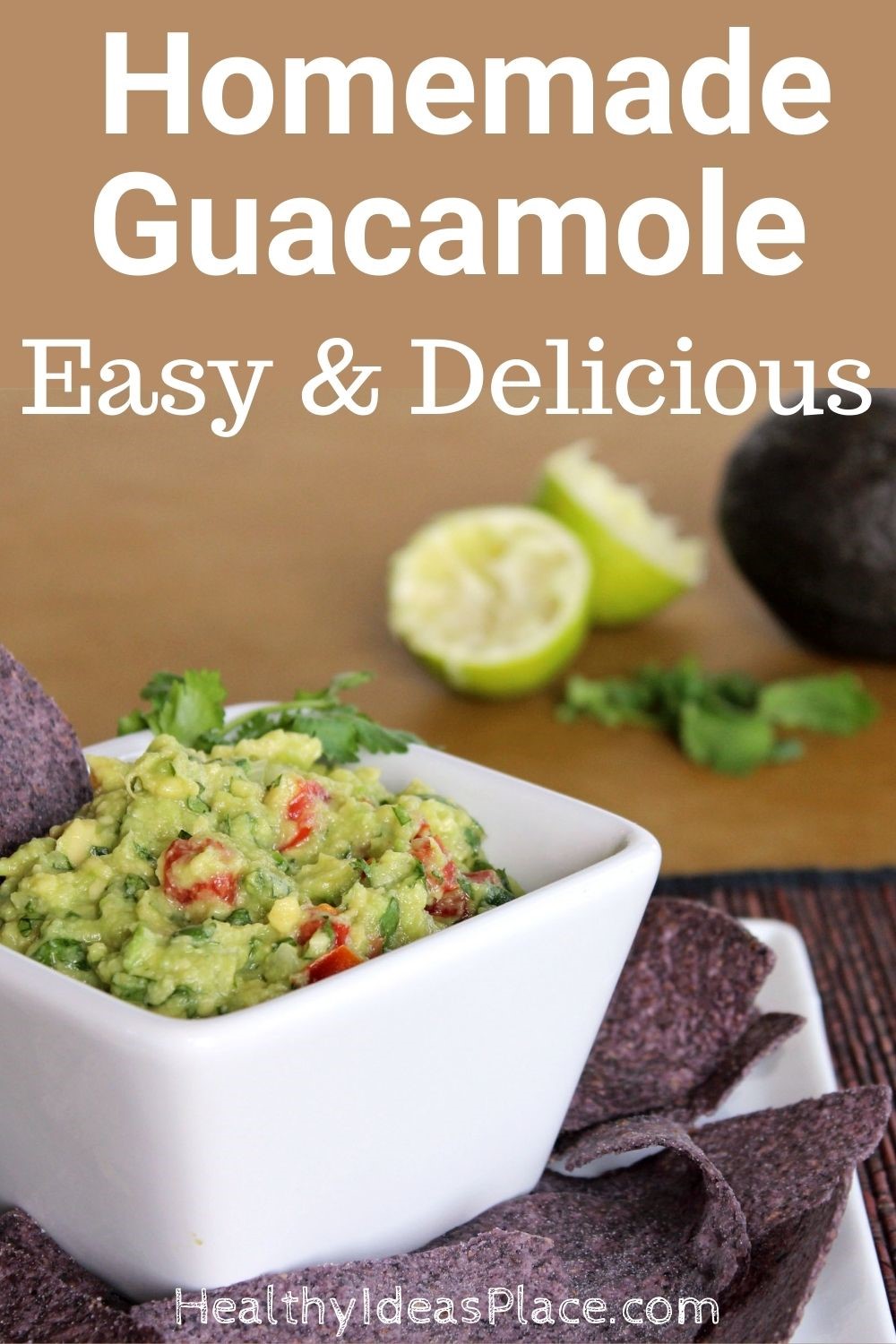 guacamole in white dish with blue chips