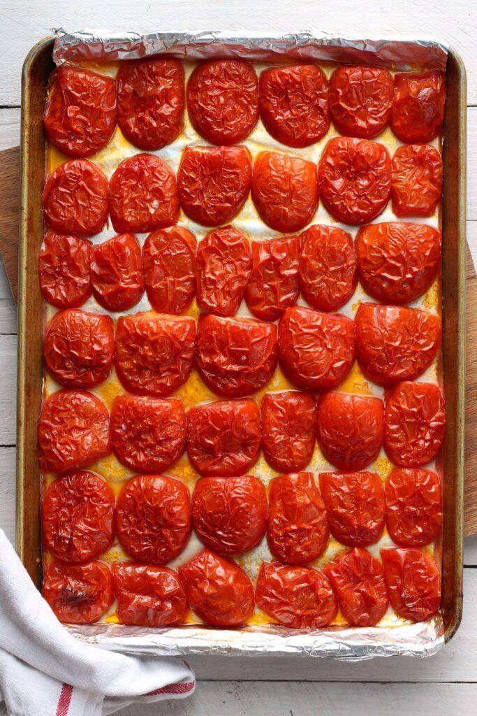 Sliced Roasted tomatoes on pan
